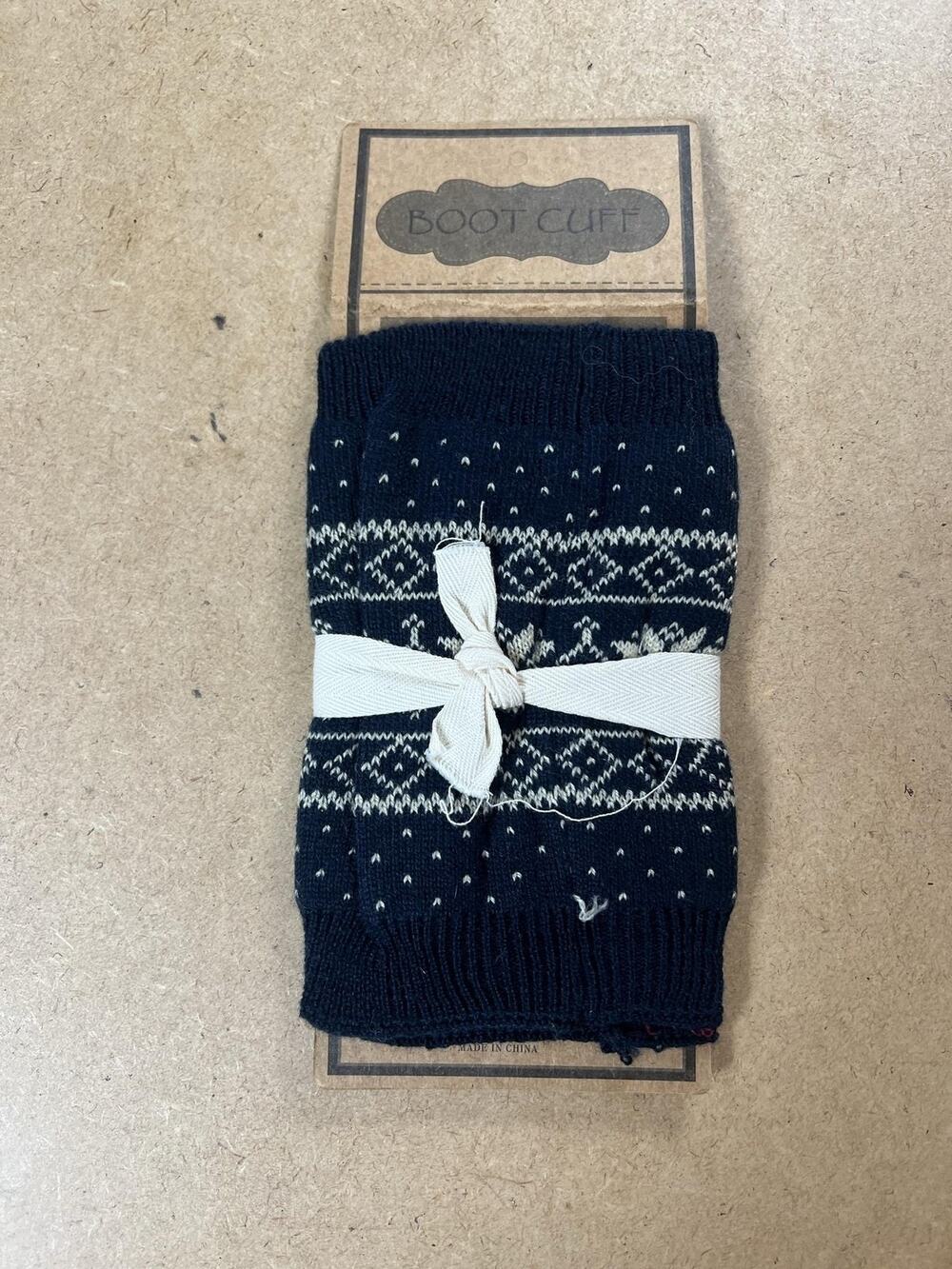 BOOT CUFF Boot Cuff Womens Size 8 Blue Fair Isle Knit Bow Stretch Sock Winter